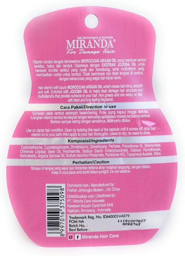 Miranda JOJOBA Oil Hair Vitamin with Argan Oil for Damaged Hair 1 Blister @6pcs - Image 2