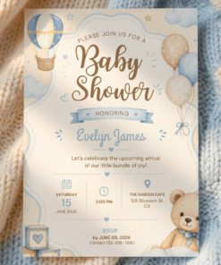 Teddy Bear Hot Air Balloon Baby Shower Invitation (Digital Download)