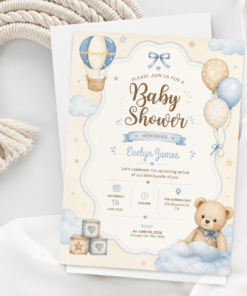 Alternative view of Teddy Bear Hot Air Balloon Baby Shower Invitation (Digital Download)